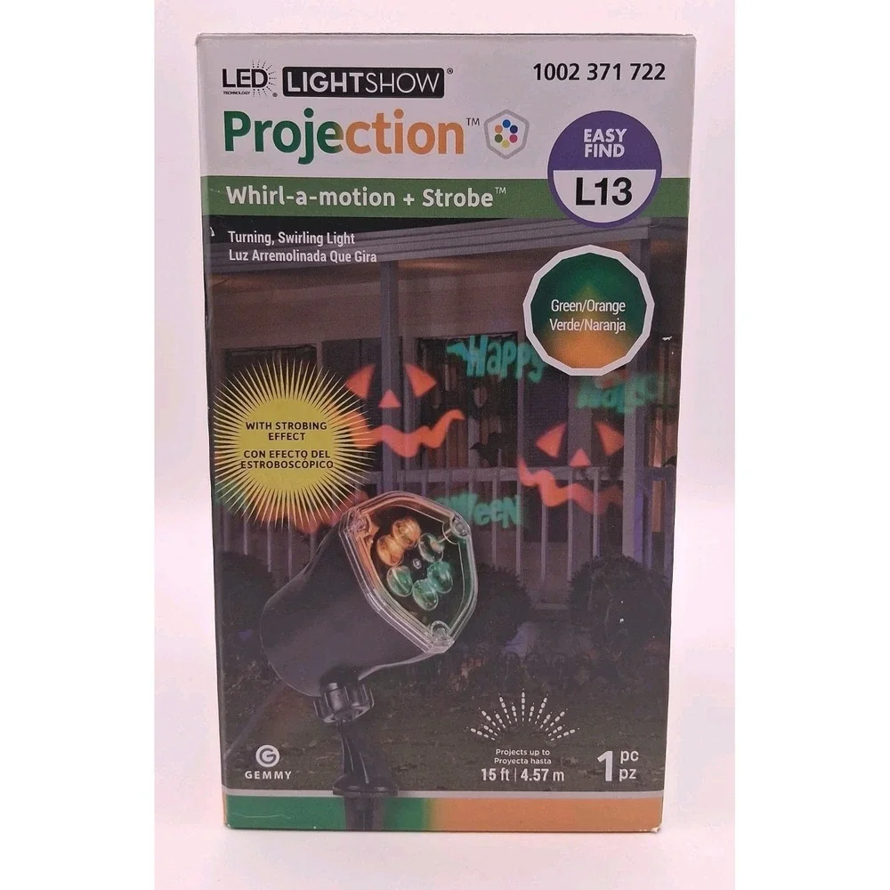 Gemmy LED Lightshow Projection Halloween Whirl A Motion + Strobe New In Box